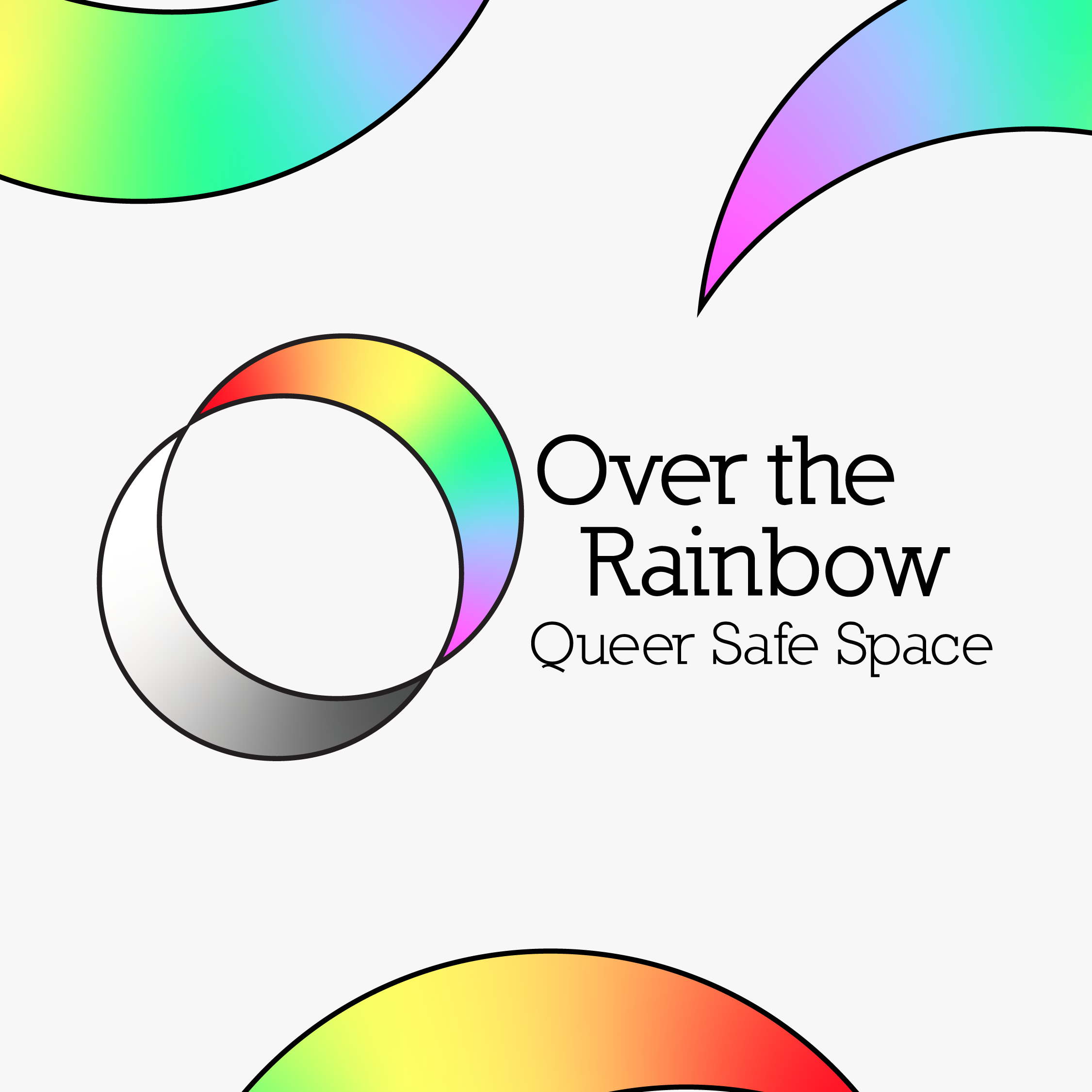 An image of the the Over the Rainbow Logo with the text 'Over the Rainbow - Queer Safe Space' next to the two arcs